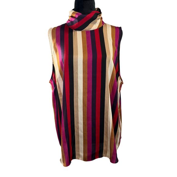 Vince Camuto Mock Neck Striped Tank Top Women’s XL Red Black Sleeveless - Picture 1 of 8